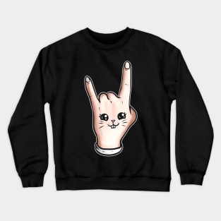 Hand Showing Signs Of The Horns With Bunny Face. Easter Crewneck Sweatshirt